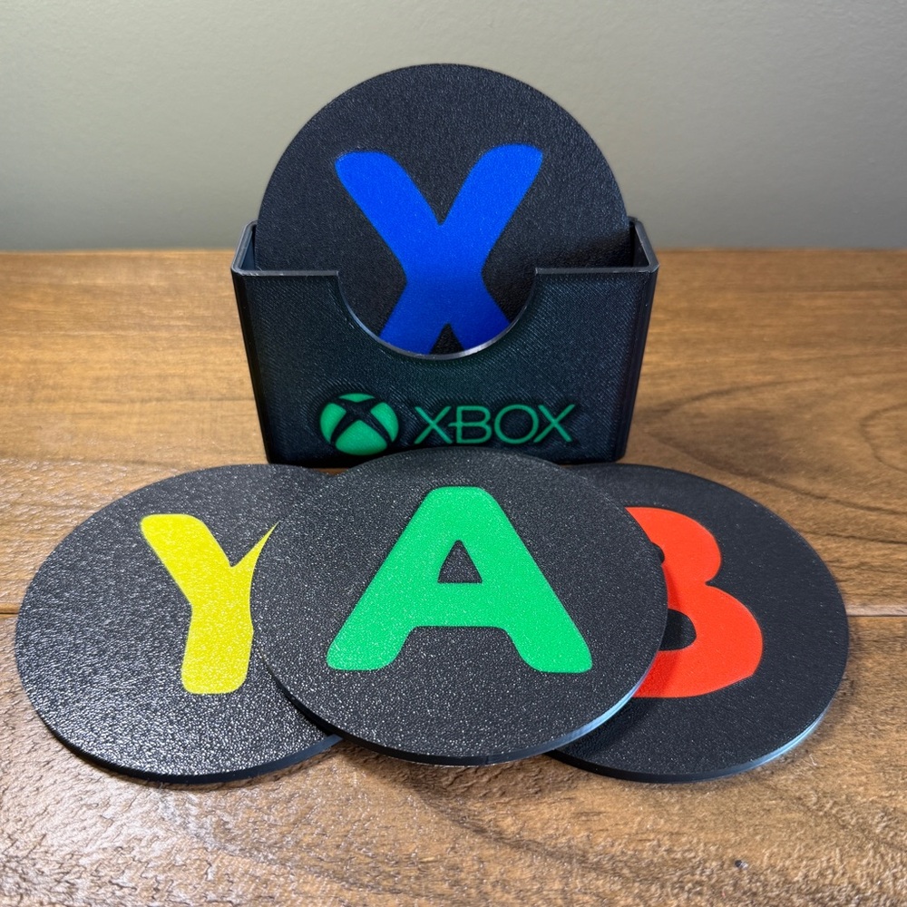 Xbox Controller Button Coasters Multicolor Letters 4-Pack with Holder